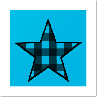 Blue and Black Buffalo Plaid Star Posters and Art